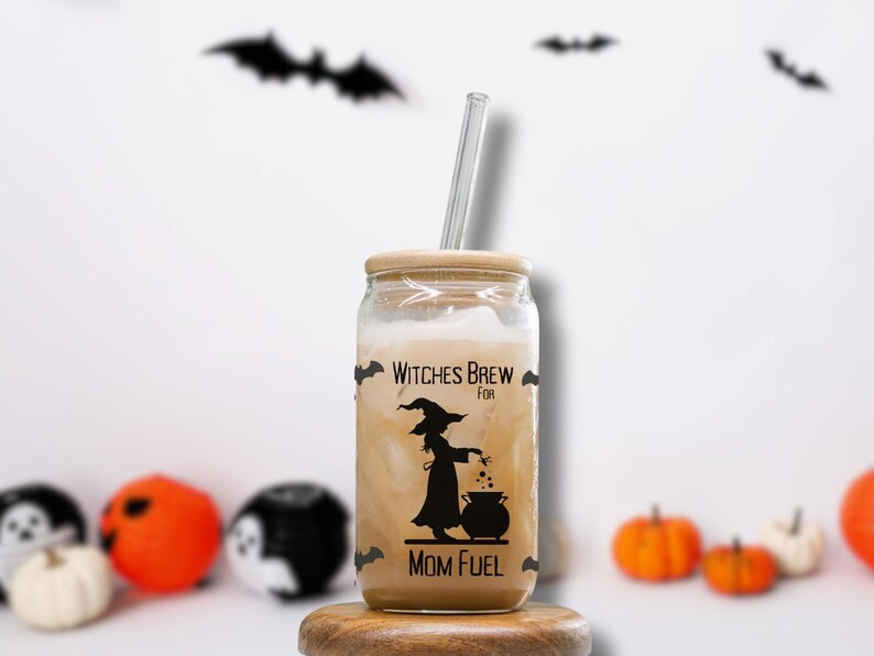Halloween Glass Tumbler With Straw & Lid, Witches Brew Sipper Glass, Mom Fuel Glass Cup, Glass Tu... | Etsy (US)