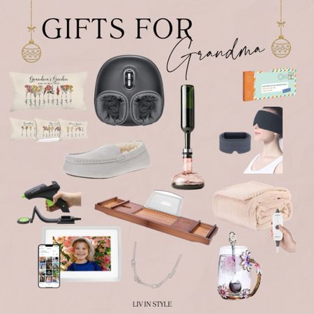 Gifts for Grandma! Grandma’s garden personalized pillow, foot massager, wine decanter, slippers, eye mask, journal, wireless hot glue gun for crafting, bath tray, heated blanket, digital picture frame and a beautiful floral tea pot. #gift guide #grandma

#LTKGiftGuide #LTKfamily #LTKHoliday