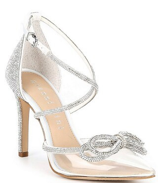 Gianni Bini Bridal Collection Ezlynn Rhinestone Embellished Bow Vinyl Toe Pumps | Dillard's | Dillard's