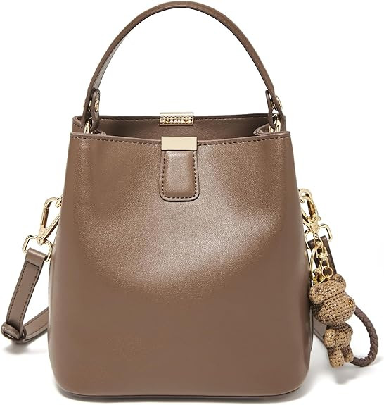 FOXLOVER Women's Small Split Leather Bucket Bag Lady Handbag Stylish Hobo Female Bag Purse | Amazon (US)
