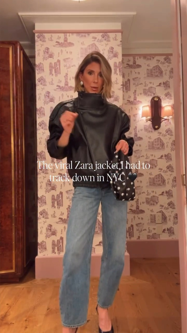 Back in stock! The viral Zara leather jacket, I'm wearing size small