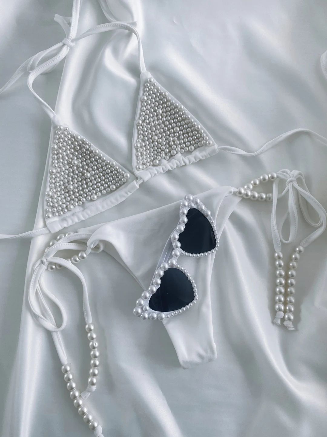 Pearl Bikini Set White Swimwear Bridal Swimsuit Summer Bikini Hen Party Outfit Bridal Party Bikin... | Etsy (US)