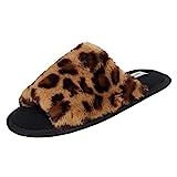 Jessica Simpson Women's Plush Faux Fur Fuzzy Slide On Open Toe Slipper with Memory Foam, Leopard, MD | Amazon (US)