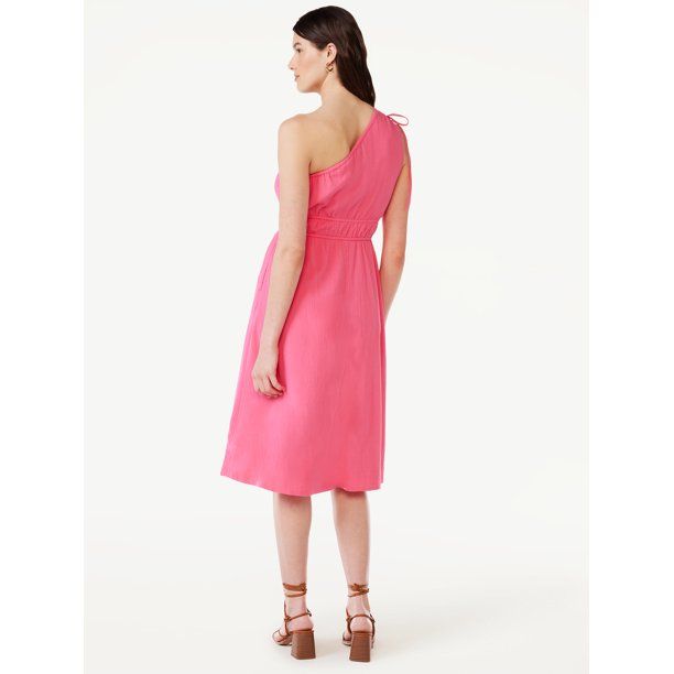 Free Assembly Women's Sleeveless One Shoulder Midi Dress with Elastic Waist, Sizes XS-XXL | Walmart (US)