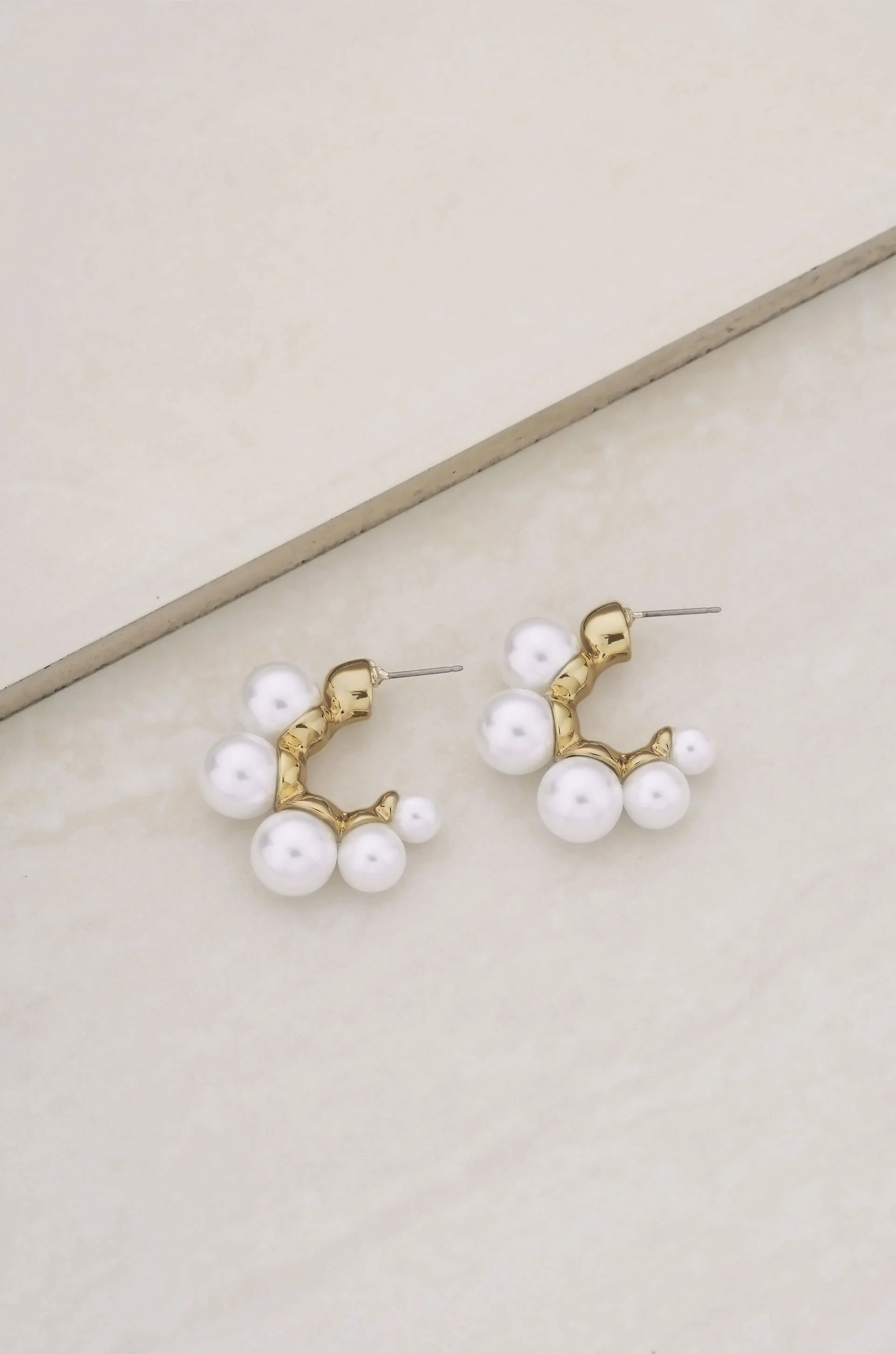 Five Point Pearl 18k Gold Plated Hoop Earrings | Ettika