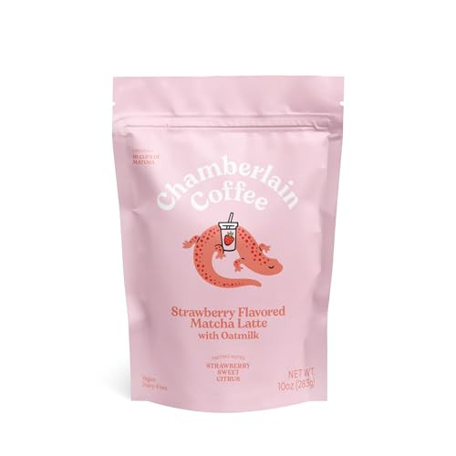 Chamberlain Coffee Strawberry Matcha Latte - Vegan Strawberry Matcha Latte with Oat Milk - Strawberry, Sweet, Citrus - Japanese Matcha Powder - 10 Servings | Amazon (US)