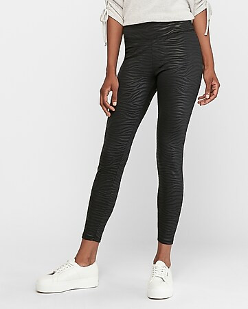 High Waisted Zebra Embossed Scuba Ankle Leggings | Express