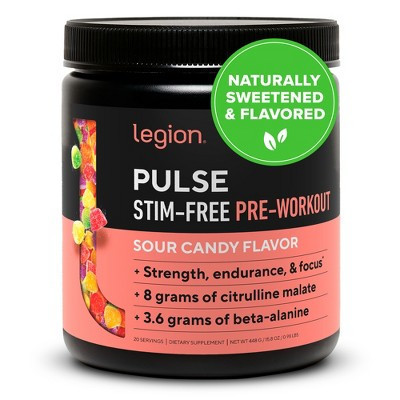 Legion Pulse Natural Pre-Workout Supplement Caffeine-Free - 20 Servings (Sour Candy) | Target