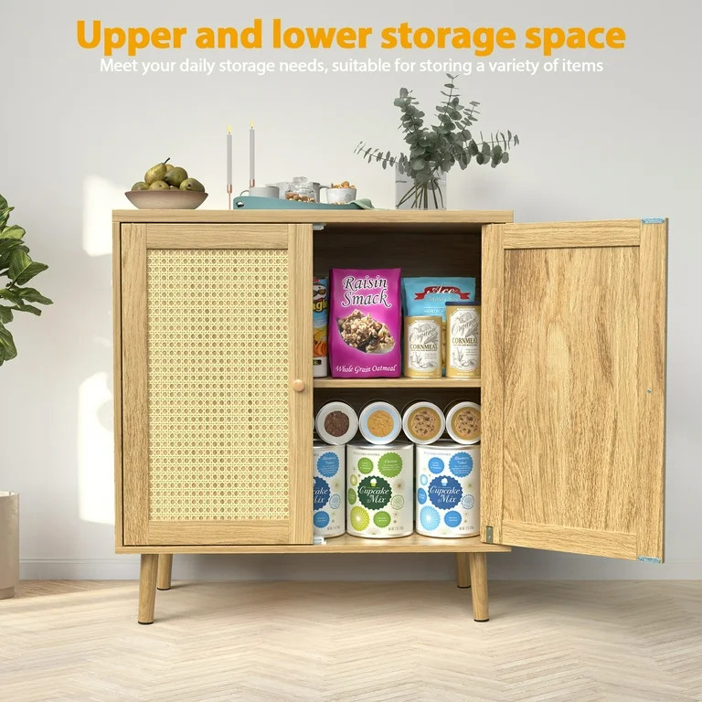 JOZ Wooden Sideboard Buffet Cabinet with Storage, Rattan Door and Solid Wooden Feet,  for  Kitche... | Walmart (US)