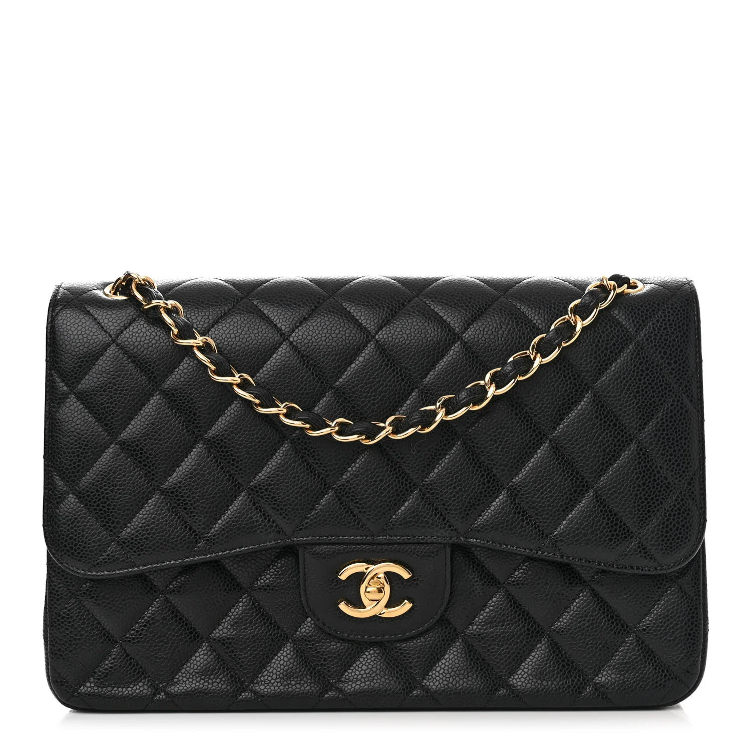 Caviar Quilted Jumbo Double Flap Black | FASHIONPHILE (US)
