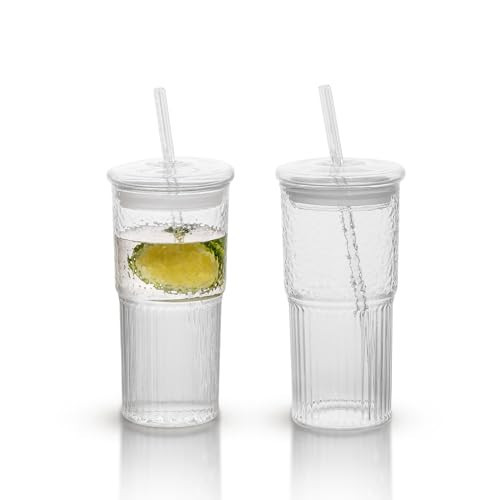 2-pack glass straw cup drinking water cup ice coffee cup with lid 720 ml beverage cup leakproof 24 oz, high and low temperature resistant juice glassware high borosilicate suitable for home bar party | Amazon (US)