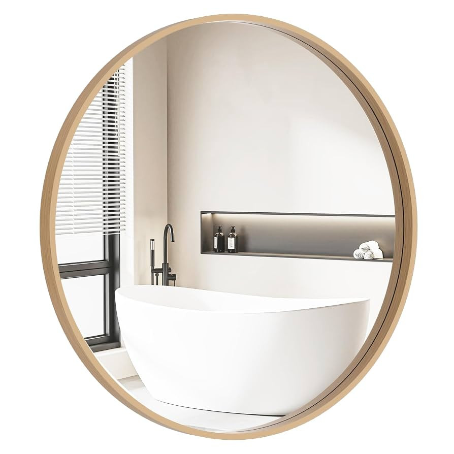 HOMECOOKIN Round Wood Mirror, 28" Round Bathroom Wall Mirror Circle Mirrors for Wall Decor, Vanit... | Amazon (US)