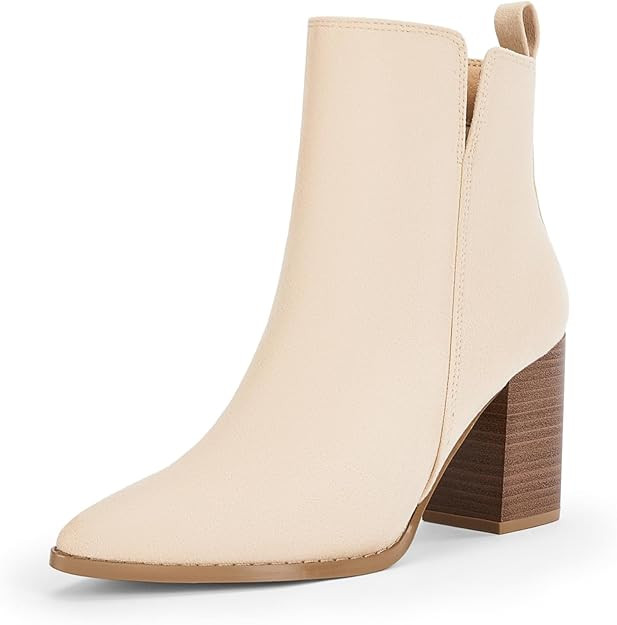 Rilista Womens V Cutout Ankle Boots Pointed Toe Chunky Block Stacked Heel Booties Side Zipper Sho... | Amazon (US)