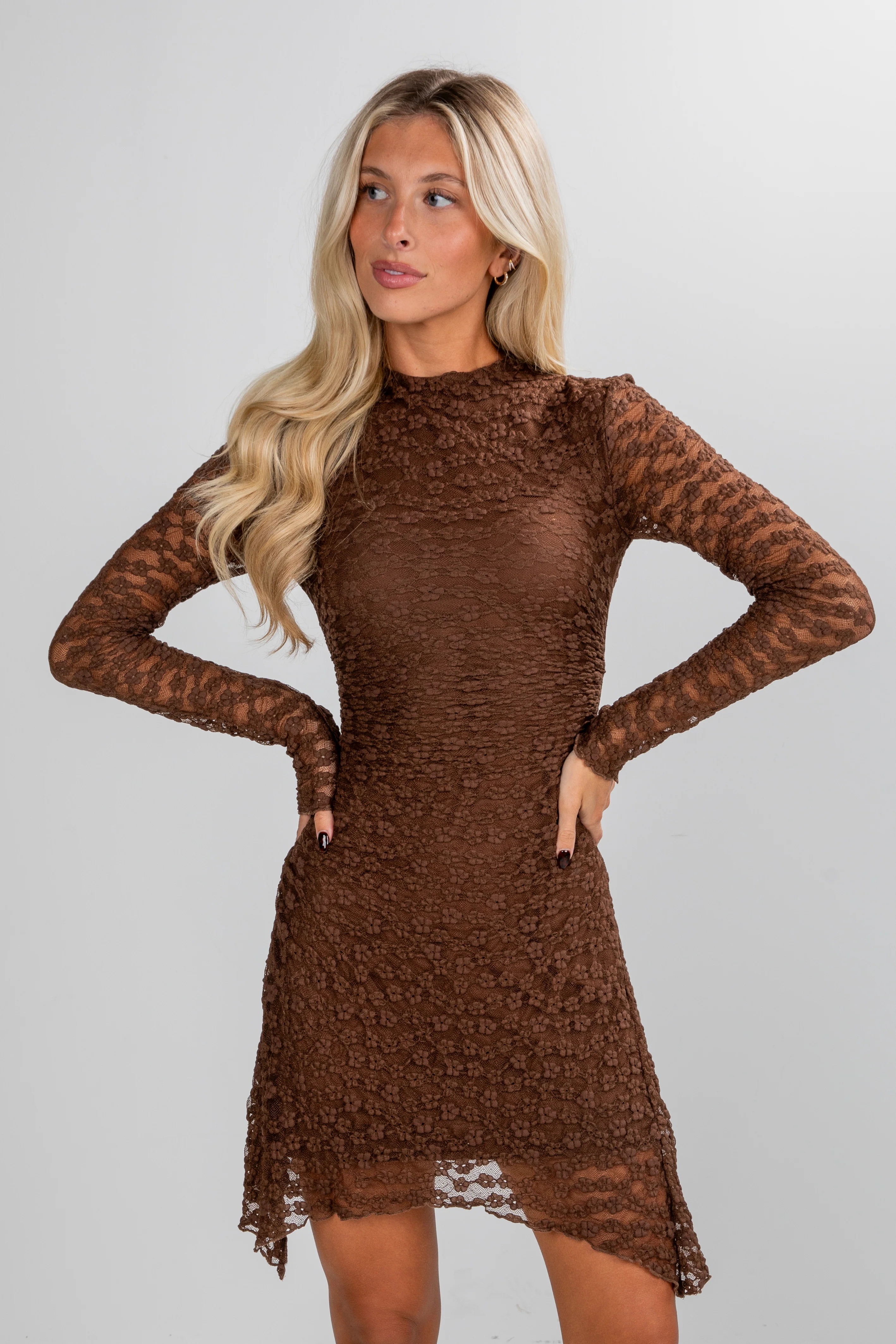 Cute Brown Floral Lace Mini Dress | Brown Dresses | DressUp | Dress Up