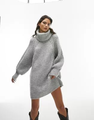 Topshop knitted cable roll dress in gray heather | ASOS (Global)