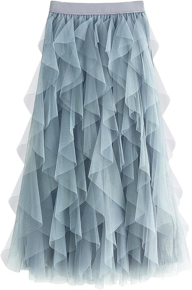 Tulle Skirts for Women Long Length Tutu Fairy Tiered Skirt A Line Mesh Elastic Waist Skirts | Amazon (US)