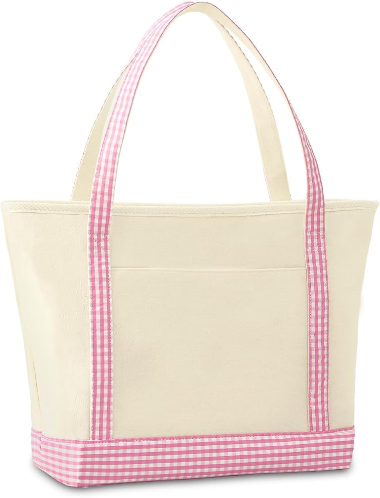Tote Bag for Women,Canvas Gingham Handbag with Zipper and Pockets,Shoulder Bag for Work Travel Be... | Amazon (US)