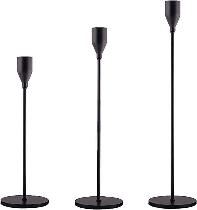 Candlestick Holders Set of 3 for Taper Candles, Black Decorative Candle Holders for Wedding, Dinn... | Amazon (US)