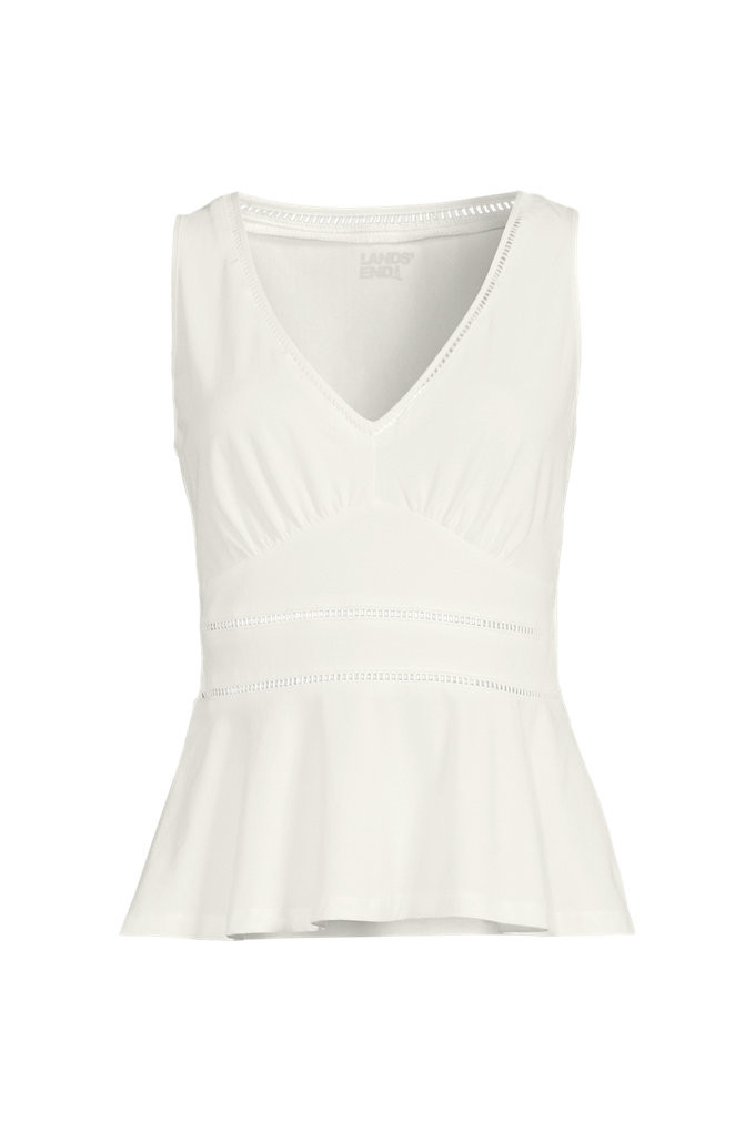 Women's Lightweight Jersey Peplum V-neck Tank Top - Lands' End - Ivory - S | Lands' End (US)