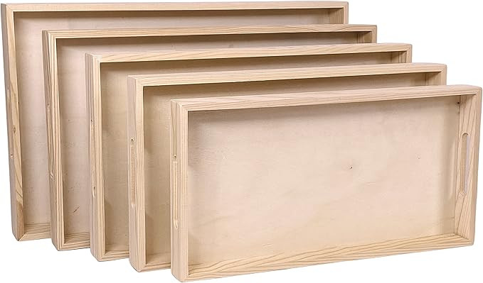 Wooden Living - Wooden Tray/Wood Trays | Serving Tray with Handles, Unfinished Large/Small - Mont... | Amazon (US)