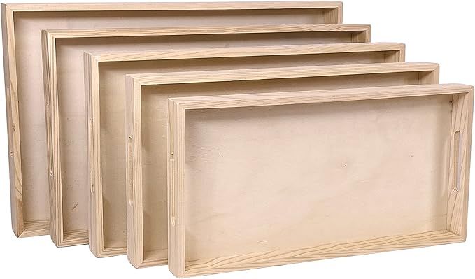 Wooden Living - Wooden Tray/Wood Trays | Serving Tray with Handles, Unfinished Large/Small - Mont... | Amazon (US)
