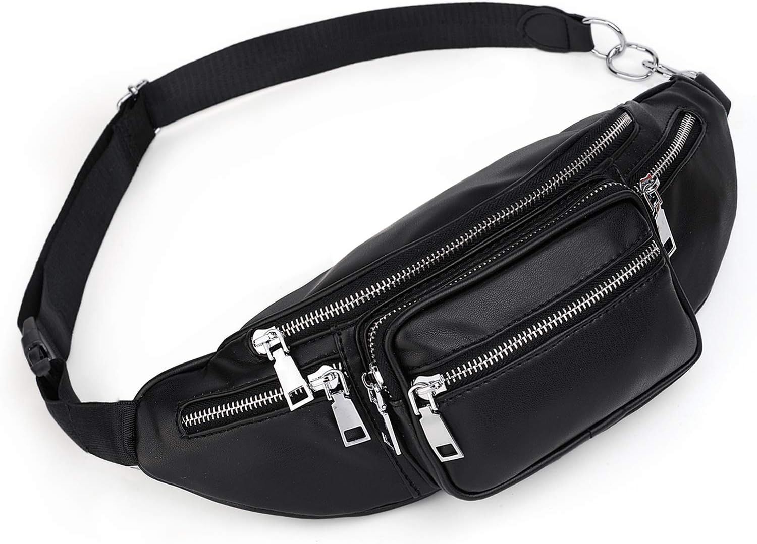 Fanny-Pack-for-Women-Leather Vegan UTO Waist Bag Lightweight Multi Zipper Pockets Shoulder Purse | Amazon (US)