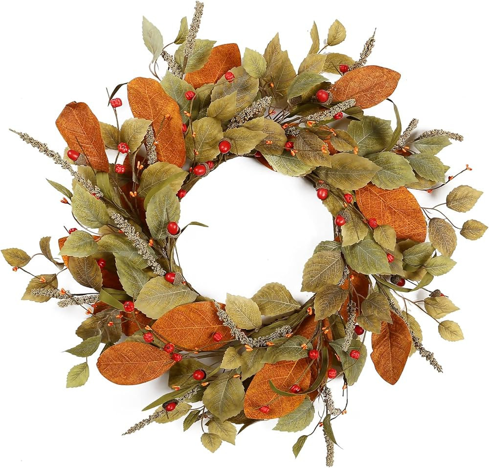 YNYLCHMX 18" Fall Wreaths for Front Door, Artificial Autumn Wreath, Fall Door Wreath with Eucalyp... | Amazon (CA)