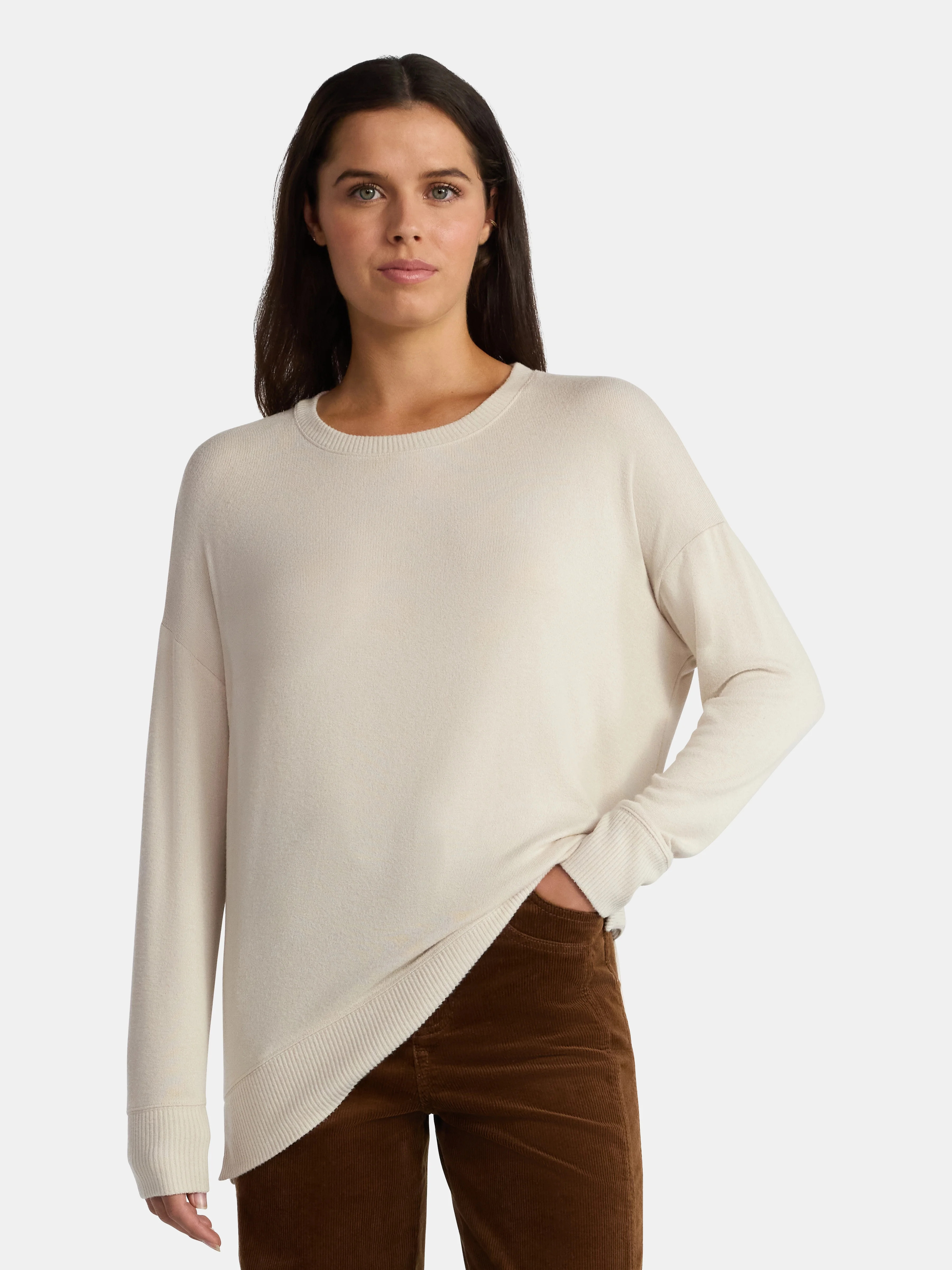 Time and Tru Women's Hacci Knit Tee with Long Sleeves, Sizes XS-XXXL | Walmart (US)