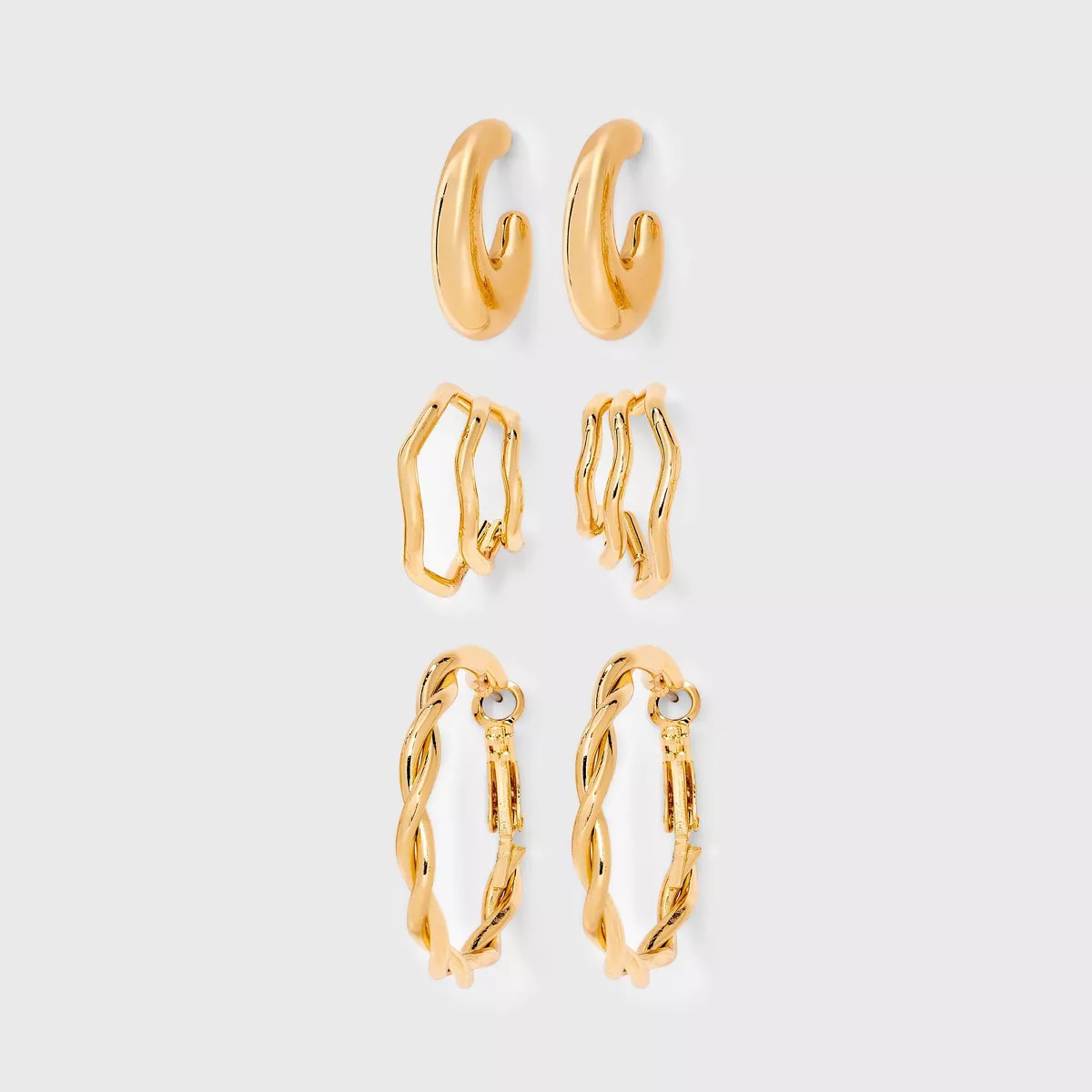 Twisted Hoop Earring Set 3pc - Universal Thread™ Gold: Steel Material, Post Closure, 1.25" Leng... | Target