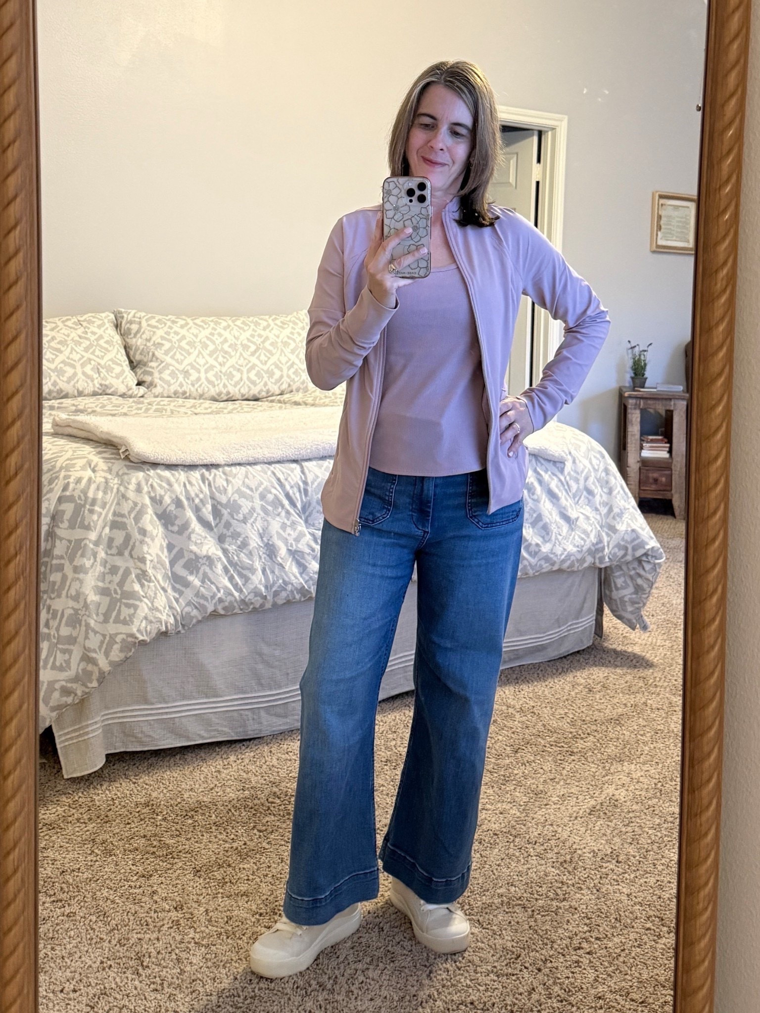 Casual Dinner Outfit! 
Scoop neck tee, casual jacket, wide leg jeans, comfortable sneakers- cute, casual, and trendy🤍

#LTKOver40 #LTKPetite #LTKootd
