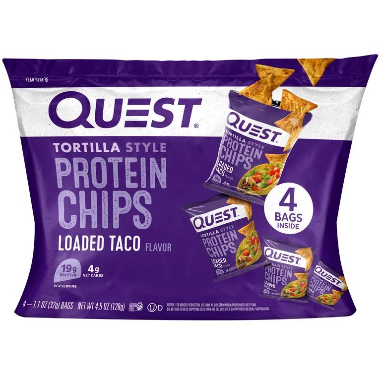 Quest Nutrition, Tortilla Style Protein Chips, Low Carb, High Protein, Loaded Taco, 4.5 oz, 4 Ct | Walmart (US)
