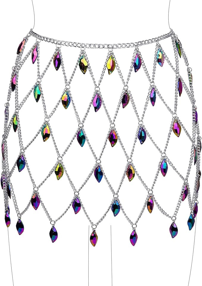 CCbodily Crystal Body Chain Dress - Boho Layered Body Waist Belly Chain Skirt Festival Jewelry fo... | Amazon (US)