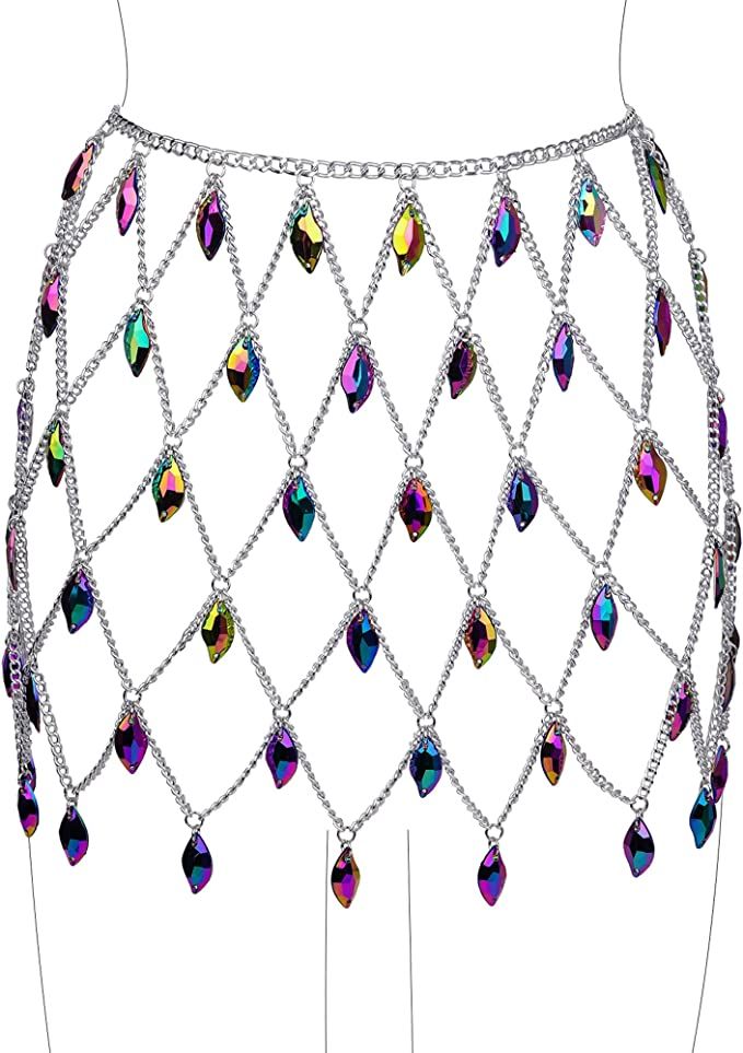 CCbodily Crystal Body Chain Dress - Boho Layered Body Waist Belly Chain Skirt Festival Jewelry fo... | Amazon (US)