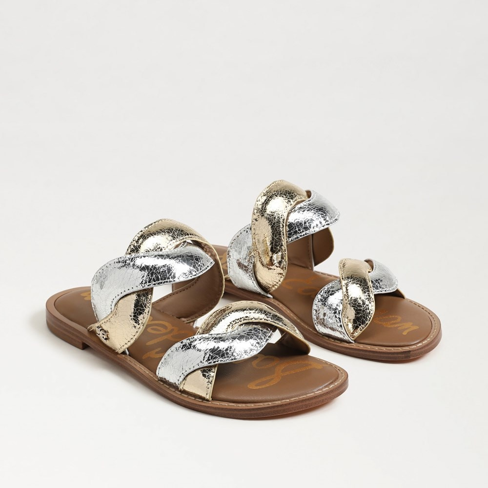 Sam Edelman Hellen Braided Slide Sandal Gold/Silver Faux Leather 9.0 | Sam Edelman CA