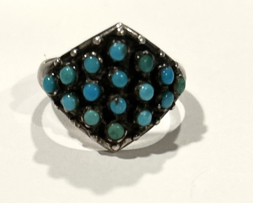 VTG Petit Point TURQUOISE STERLING SILVER Artisan SIGNED RING Size 7.5 | eBay US
