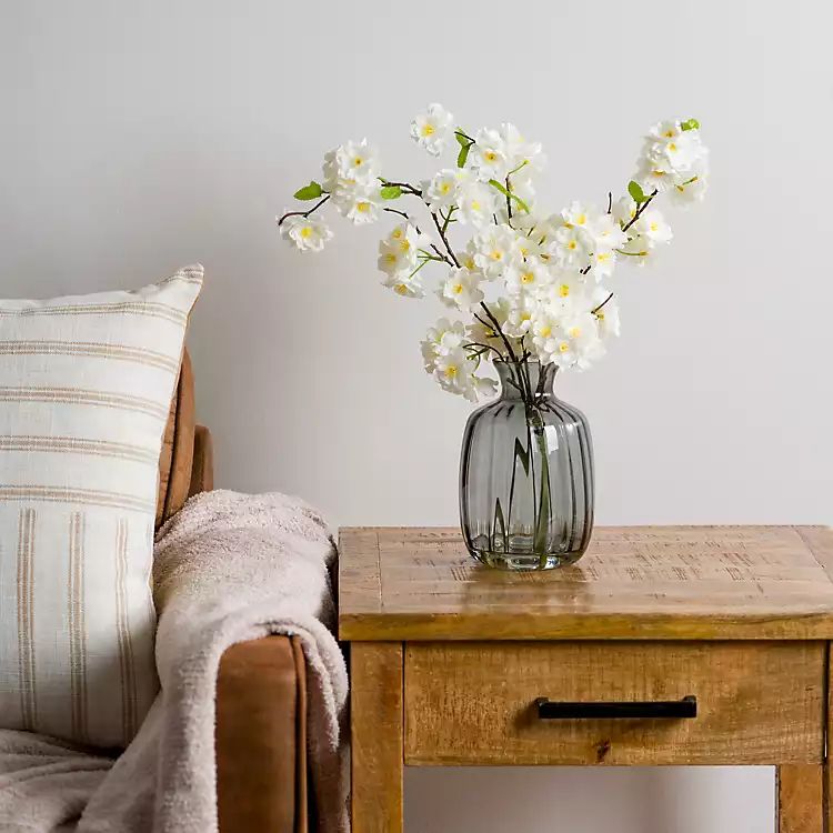 White Cherry Blossom Arrangement in Blue Vase | Kirkland's Home