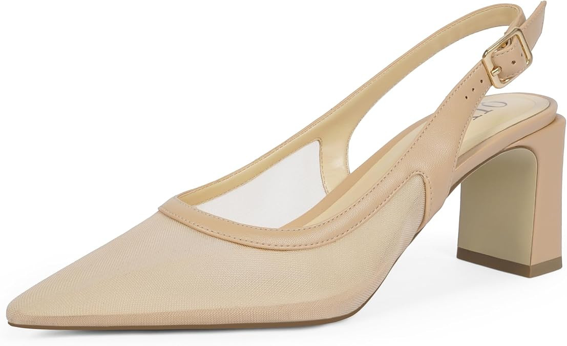 QIY Womens Pumps Pointed Closed Toe Chunky Heel Slingback Heels for Women | Amazon (US)