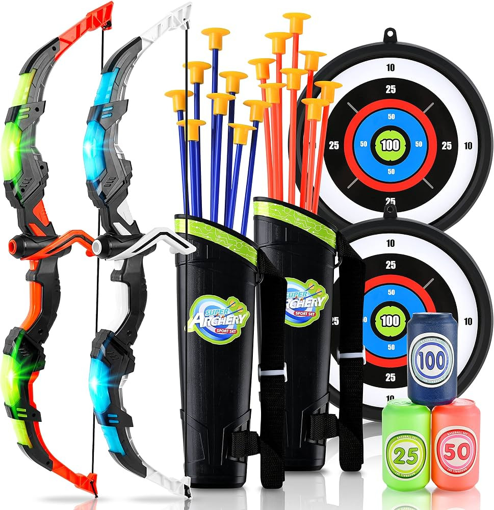 BELLOCHIDDO 2 Set Bow and Arrow for Kids 8-12 - LED Light Up Kids Archery Set with 2 Bow 16 Sucti... | Amazon (US)