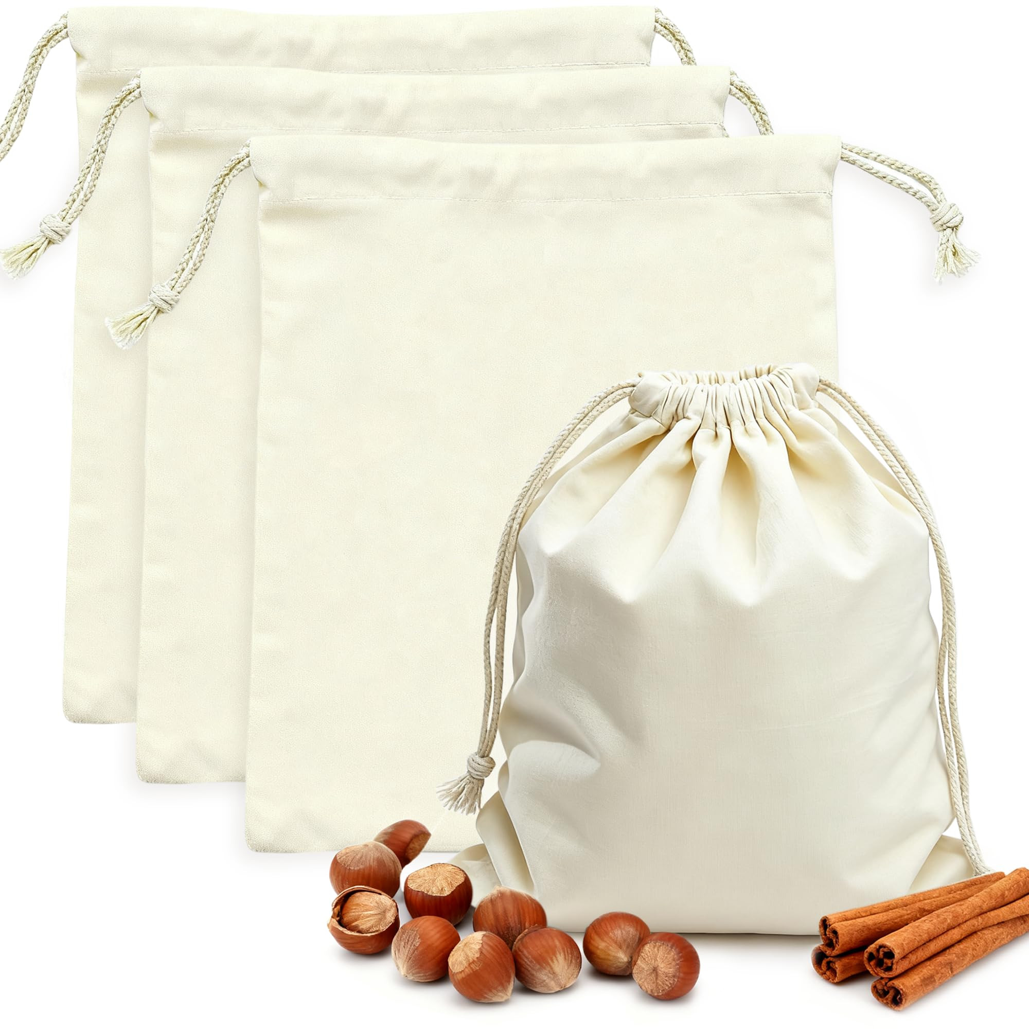 PrettyCare 15x13 Inch Reusable Cotton Storage Bags, 3-Pack Muslin Drawstring Bags for Bread, Pota... | Amazon (US)