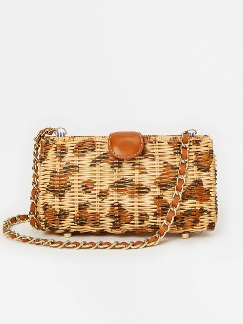 Della Wicker Crossbody Clutch in Leopard | J.McLaughlin