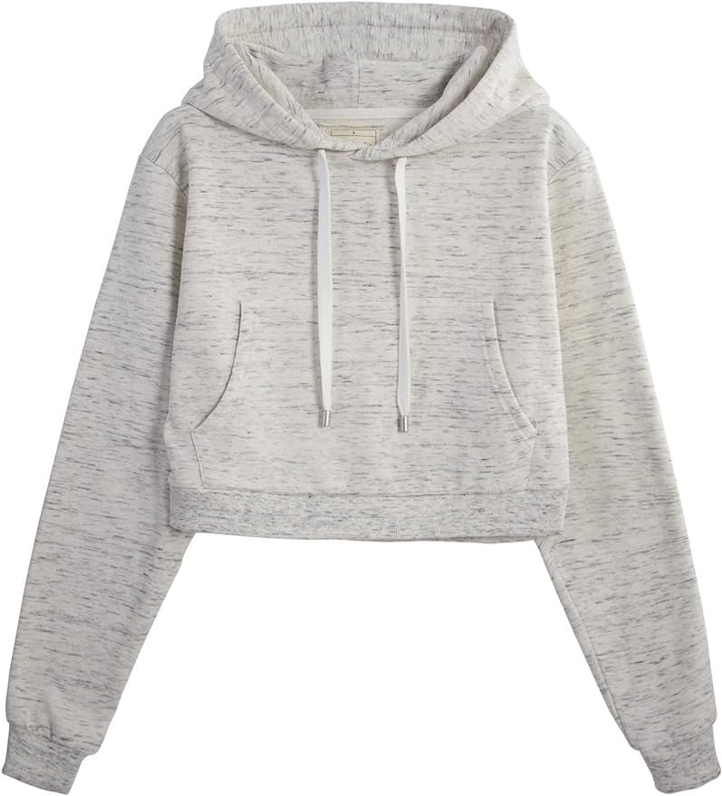 DOUBLJU Casual Crop Hoodies Long Sleeve Pullover Drawstring Hooded Sweatshirts Basic Cropped Tops... | Amazon (US)