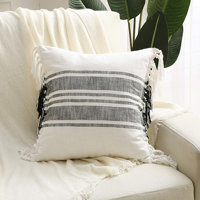 Double Sided Boho Black&White Hmong Throw Pillow Cover-Decorative Yarn-dyed Cotton Pillowcase wit... | Amazon (US)