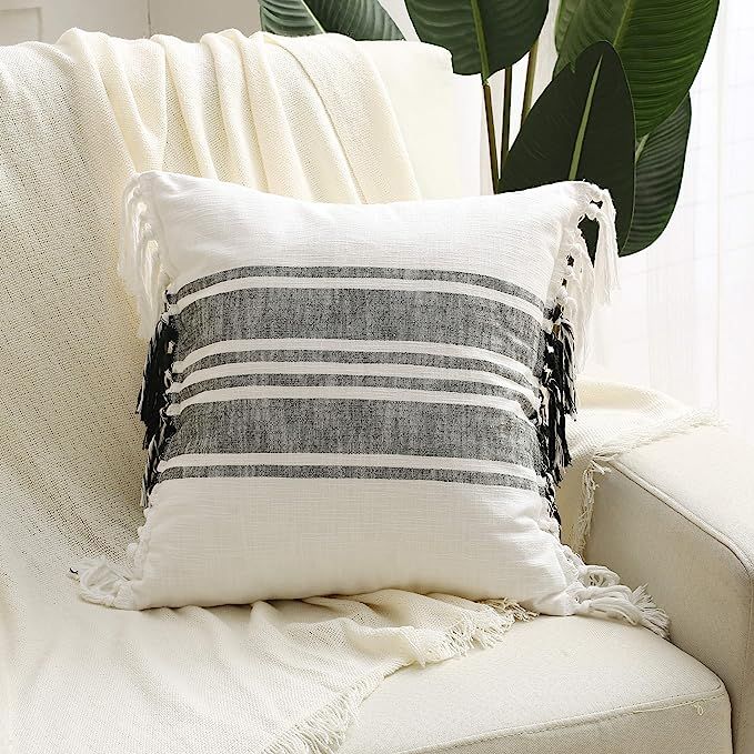 Double Sided Boho Black&White Hmong Throw Pillow Cover-Decorative Yarn-dyed Cotton Pillowcase wit... | Amazon (US)