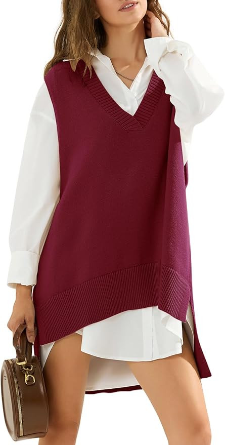 EXLURA Womens Oversized Sweater Vest Knit V Neck Tunic Casual Sleeveless Long Pullover Tank Tops ... | Amazon (US)