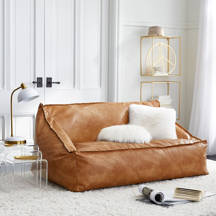 Vegan Leather Caramel Double Modern Lounger | Pottery Barn Teen