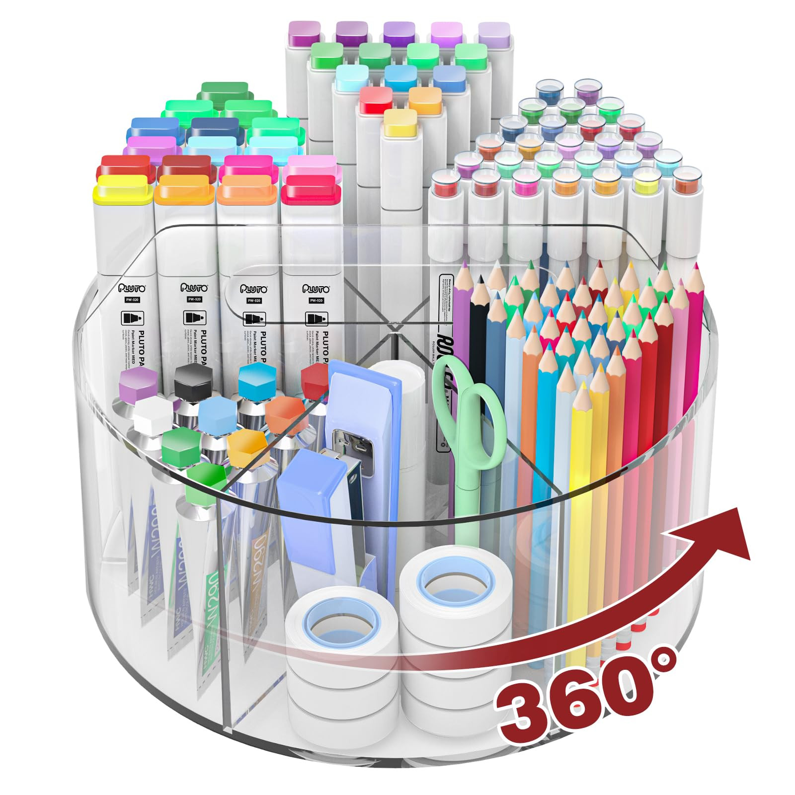 Absonic Acrylic Pen Holder Pencil Organizer, 360-Degree Rotating Pencil Holder, Crayon Organizers... | Amazon (US)