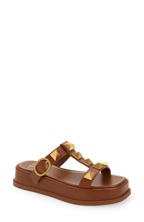 Valentino Garavani Roman Stud T-Strap Sandal in Tan Brown at Nordstrom, Size 12Us | Nordstrom