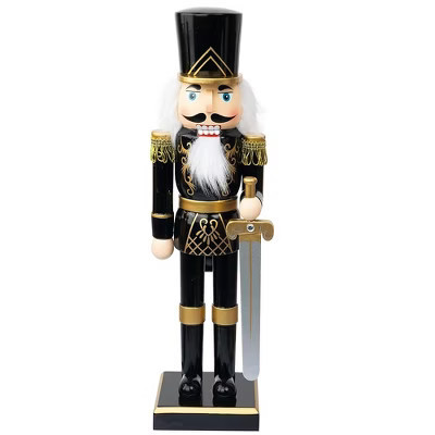 14" Christmas Decorative Nutcracker Figures, Wooden Black Soldier in Black Uniform Hold Sword | Target