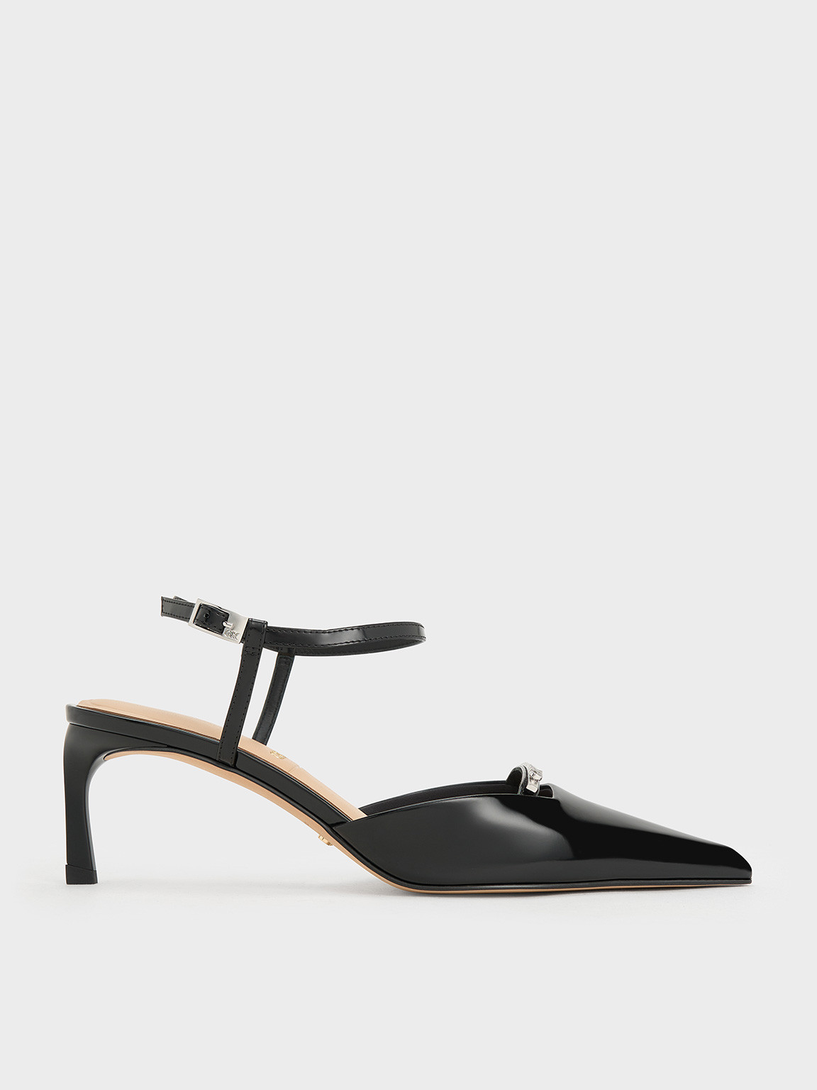 Black Box Leather Kitten-Heel Ankle-Strap Pointed-Toe Pumps | CHARLES & KEITH UK | Charles & Keith UK