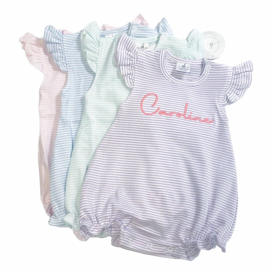 Monogrammed bubble, girls summer bubble, personalized, baby clothing, baby shower gift, mini stri... | Etsy (US)
